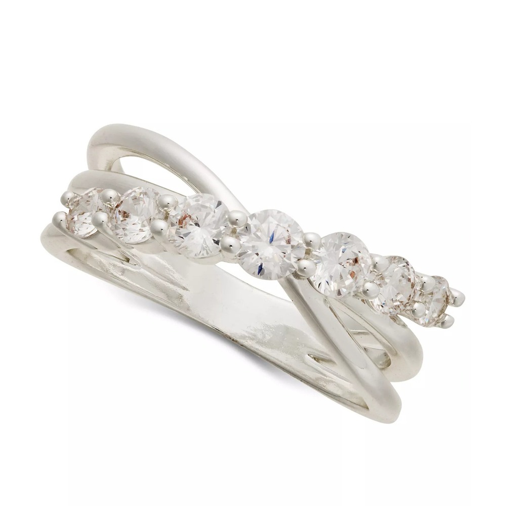 Charter Club Silver-Tone Cubic Zirconia Crossover Ring Size 9